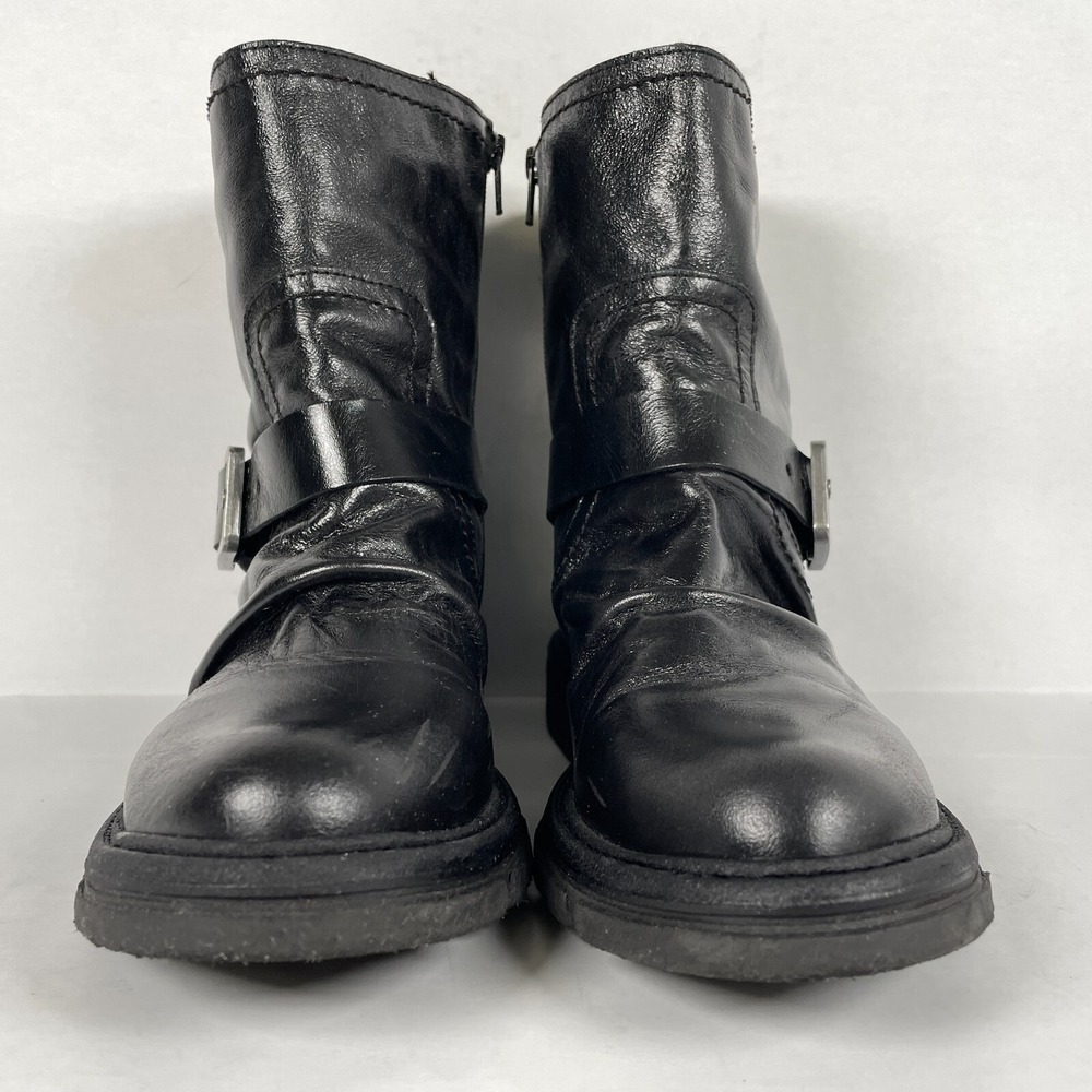 Miz Mooz Holdyn Boots Womens Size 40 US 9.5 Black Leather Shiny Ruched Zip Shoes - Picture 3 of 10